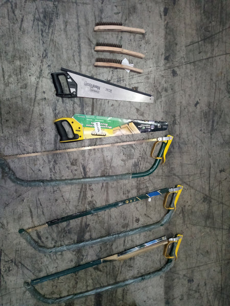 Hand saws assorted qty and wire brushes