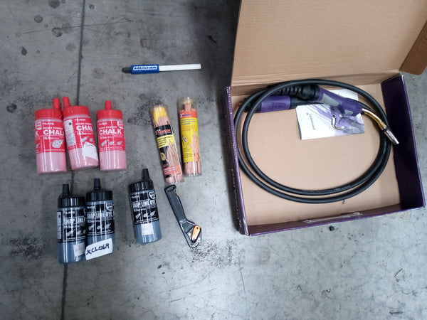 Tig torch, marking chalk and pencils