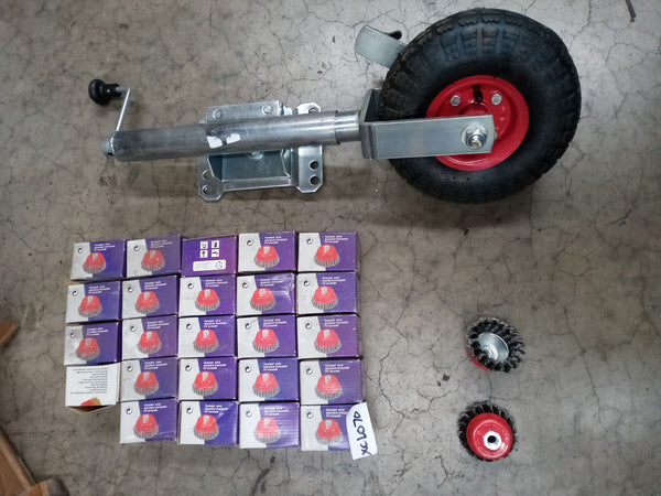 Qty 4 1/2" wire wheels and jockey wheel