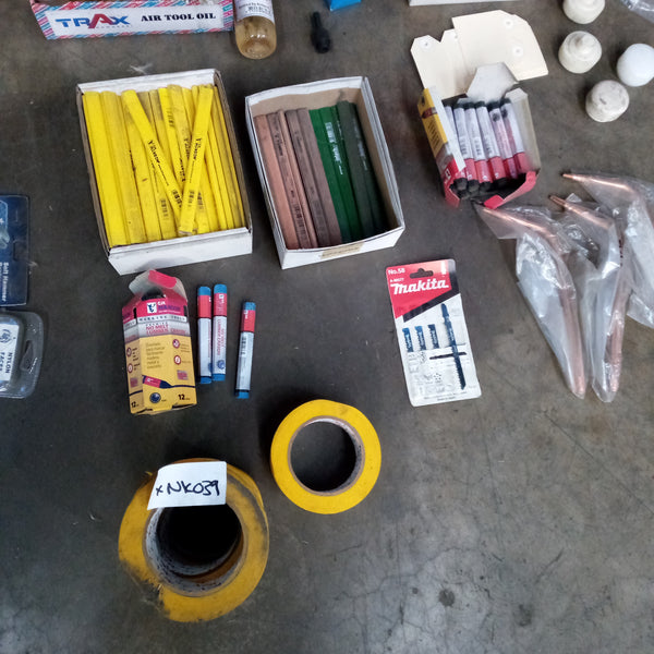Pencils, air tool oil, markers, soft face replacements, brushes and assorted items