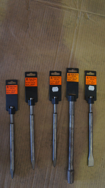 Lot of 5 Power Drive SDS PLUS MOIL POINT X 250MM & FLAT CHISEL 250mm