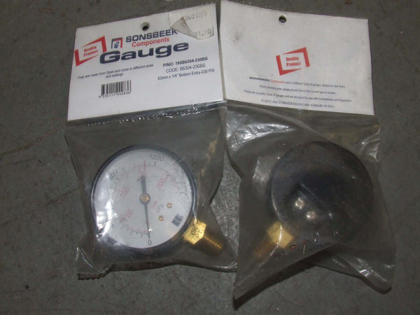 Sonsbeek Gauge 63mm x 1/4" Bottom entry-230 PSI (Lot of 2)